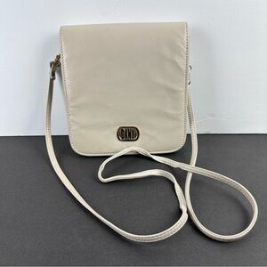 Vintage DKNY Crossbody Bag Off White Leather Flap Handbag Purse